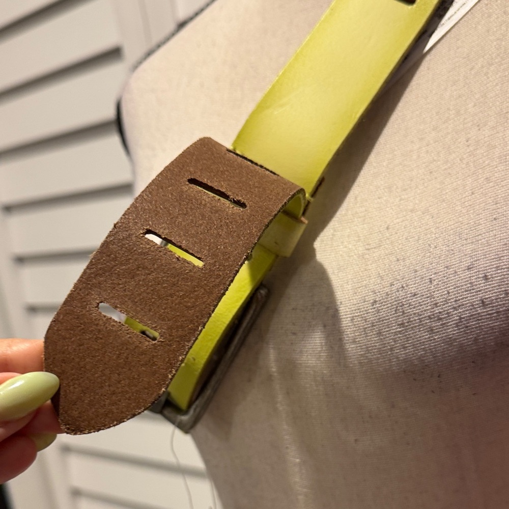 Free People Jona Belt Neon Lime green Leather Strap with Silver Buckle - Picture 4 of 8
